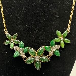Vintage Gold & Green Flower Necklace